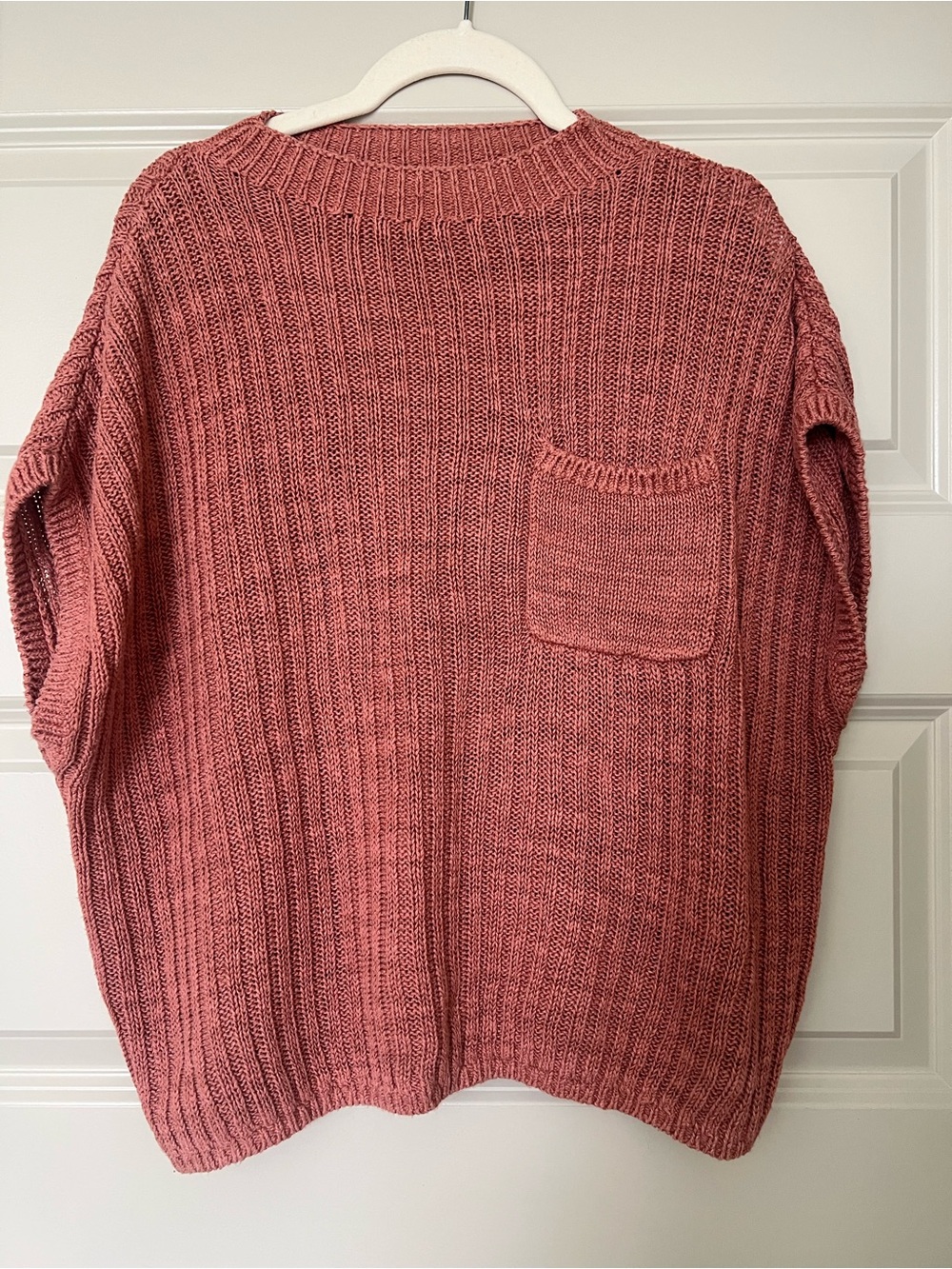 Garnet Hill Ribbed Pocket Sweater - Dusty Rose